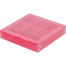 Коробка для конфет на  9шт красная с прозрачной крышкой
